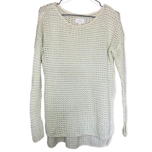Wilfred | Aritzia Green/Cream Silk/Cashmere Blend Open Knit Sweater Size Small - Picture 1 of 7